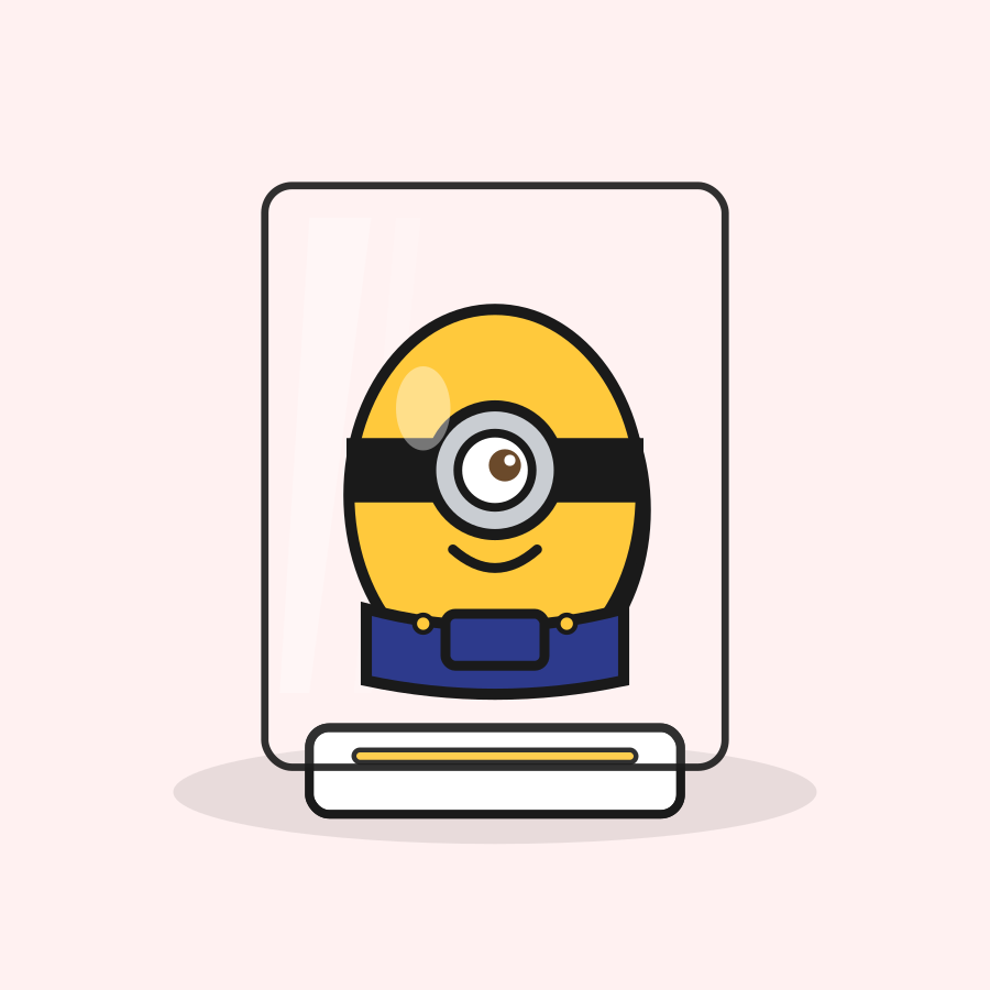 Kévin le Minion, galet peint main sous écrin plexiglas